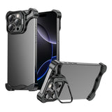 iPhone 16 Pro 2-i-1 Metal Bumper Cover - Ståfunktion & Linsebeskytter - Sort