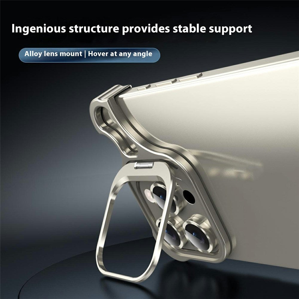 iPhone 16 Pro 2-i-1 Metal Bumper Cover - Ståfunktion & Linsebeskytter - Sort