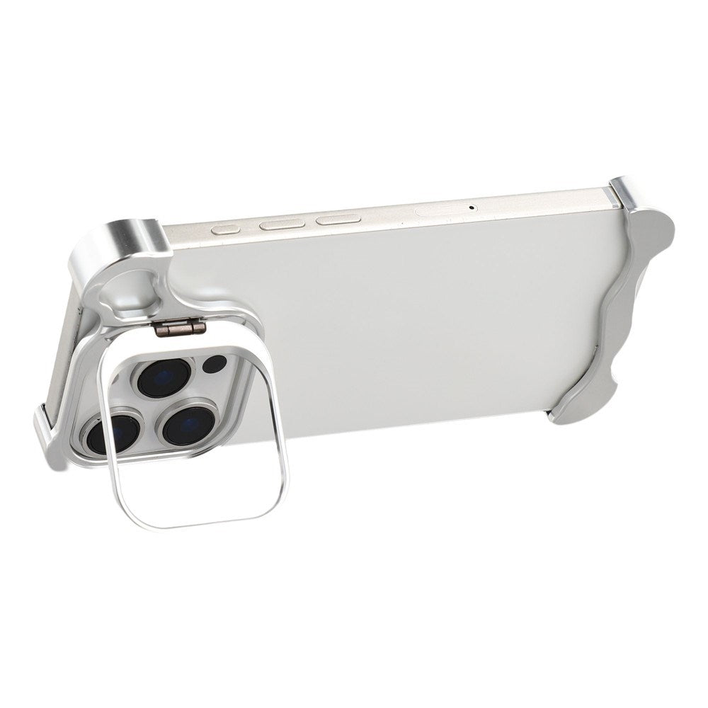 iPhone 16 Pro 2-i-1 Metal Bumper Cover - Ståfunktion & Linsebeskytter - Sølv