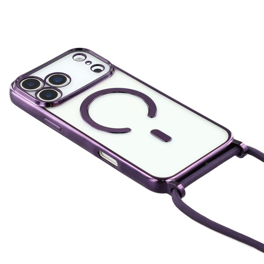 EIDERWOOD iPhone 17 Pro Max Fleksibelt Plastik Mobil Cover - inkl. Justerbar Strop - MagSafe Kompatibel - Gennemsigtig / Lilla