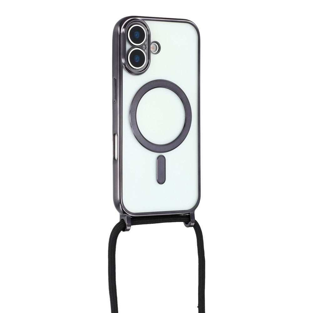 EIDERWOOD iPhone 17 Fleksibelt Plastik Mobil Cover - inkl. Justerbar Strop - MagSafe Kompatibel - Gennemsigtig / Sort