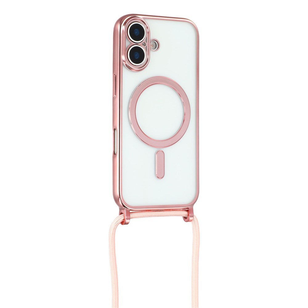 EIDERWOOD iPhone 17 Fleksibelt Plastik Mobil Cover - inkl. Justerbar Strop - MagSafe Kompatibel - Gennemsigtig / Lyserød