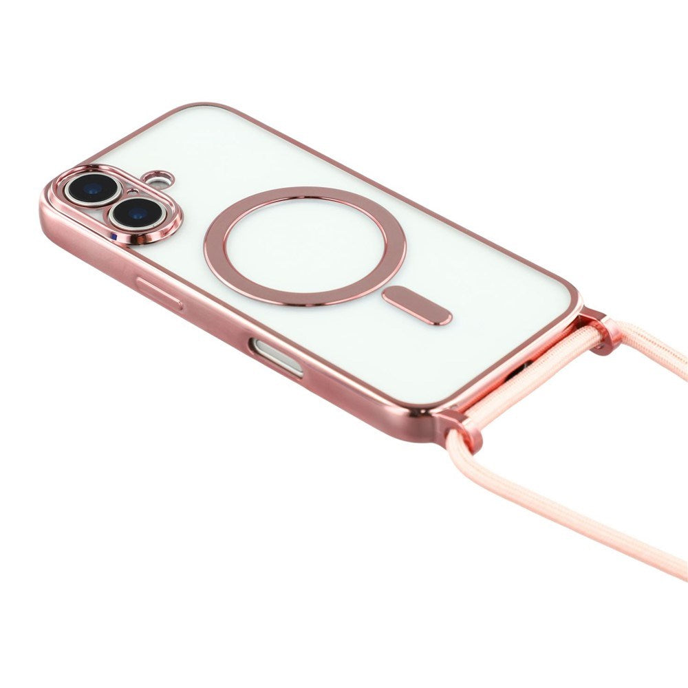 EIDERWOOD iPhone 17 Fleksibelt Plastik Mobil Cover - inkl. Justerbar Strop - MagSafe Kompatibel - Gennemsigtig / Lyserød
