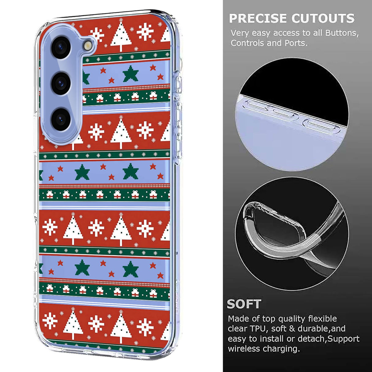 EIDERWOOD Samsung Galaxy S25 / S24 Fleksibelt Plast Jule Mobil Cover - Gennemsigtig / Mønster