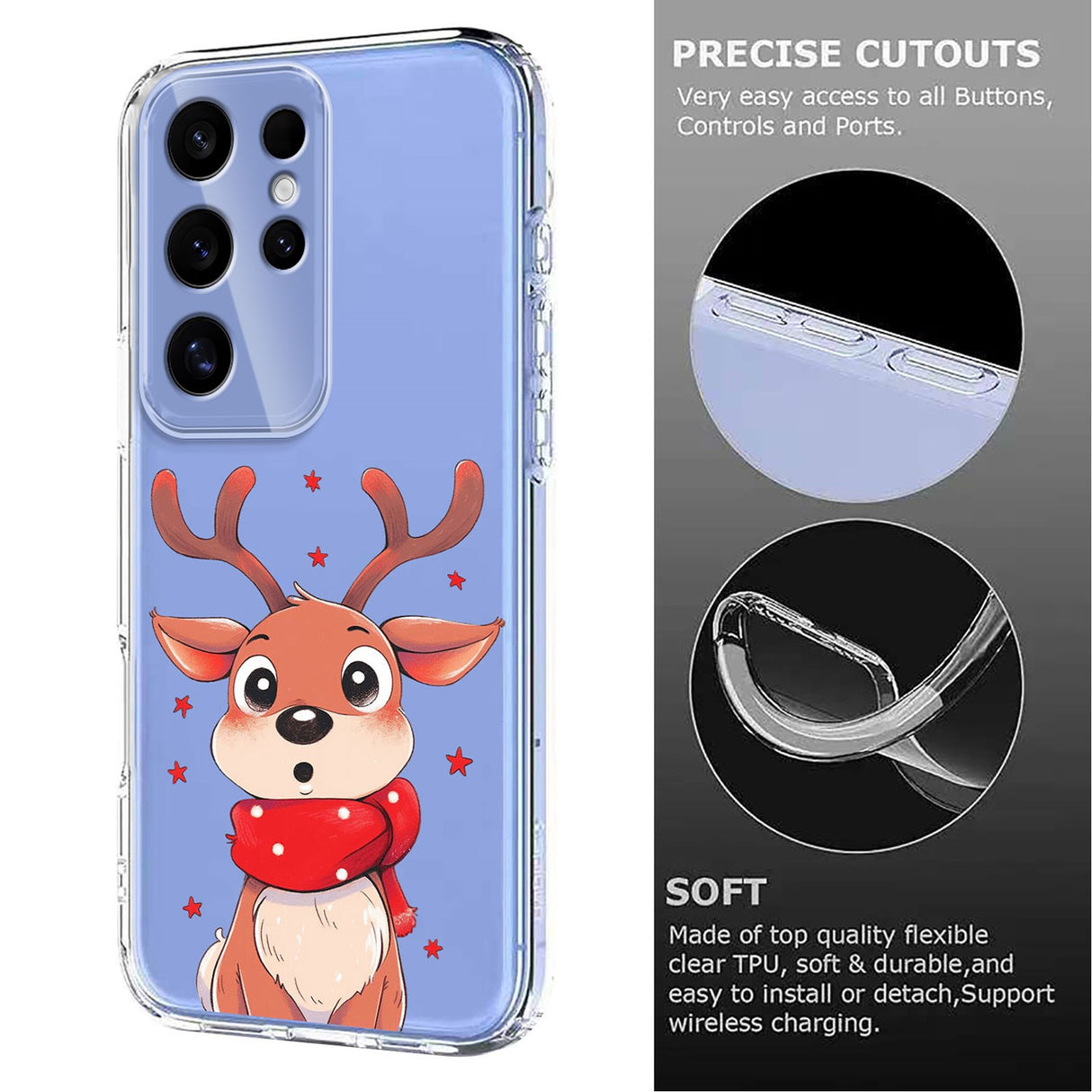 EIDERWOOD Samsung Galaxy S25 Ultra Fleksibelt Plast Jule Mobil Cover - Gennemsigtig / Rensdyr