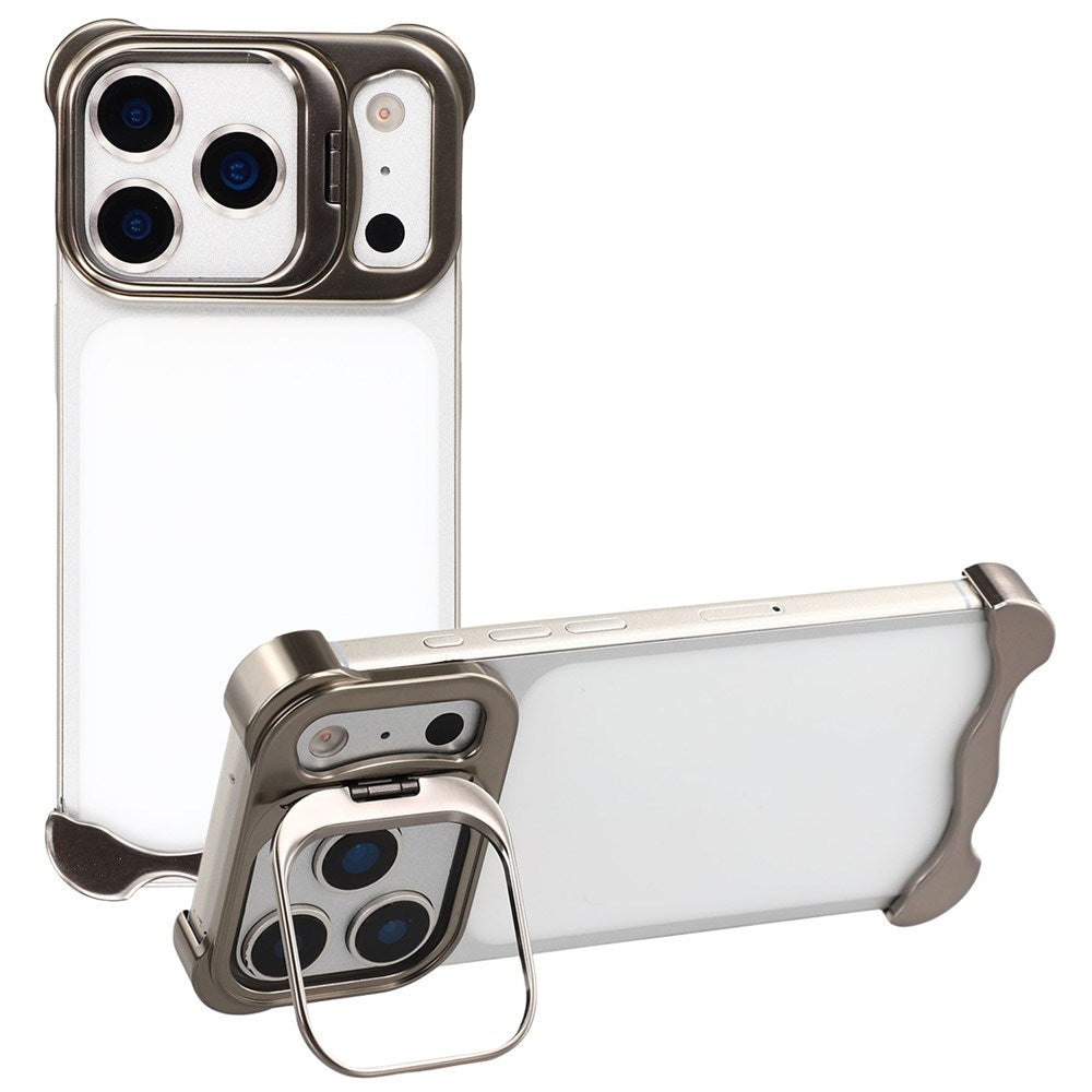 iPhone 17 Pro 2-i-1 Metal Bumper Cover - Ståfunktion & Linsebeskytter - Titanium
