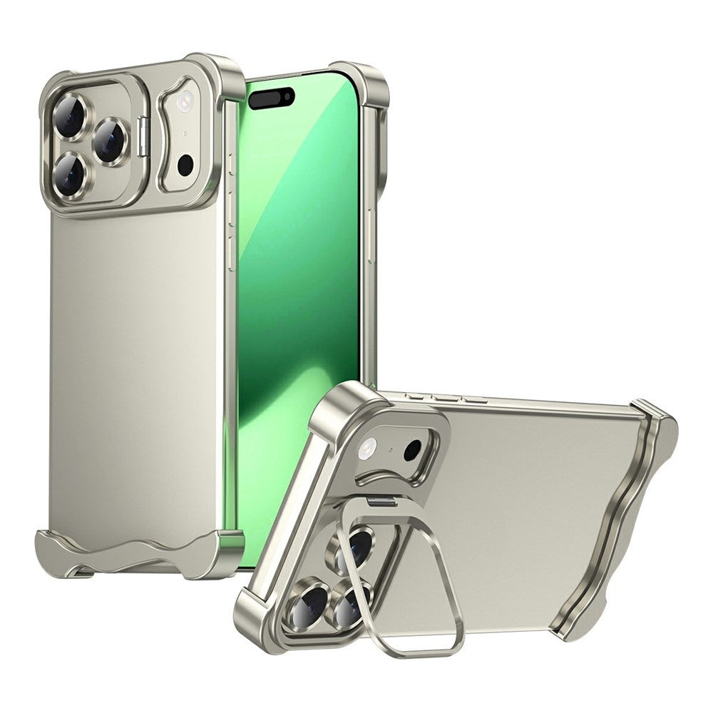 iPhone 17 Pro 2-i-1 Metal Bumper Cover - Ståfunktion & Linsebeskytter - Titanium