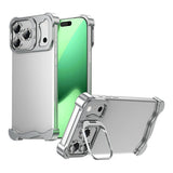 iPhone 17 Pro 2-i-1 Metal Bumper Cover - Ståfunktion & Linsebeskytter - Sølv