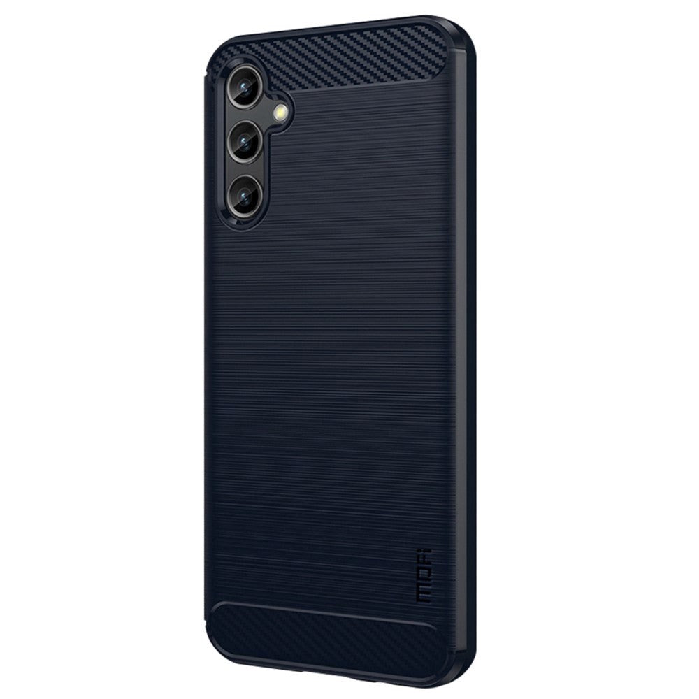 Samsung Galaxy A14 (5G) Mofi Brushed Carbon Fiber Fleksibelt Plastik Bagside Cover - Blå