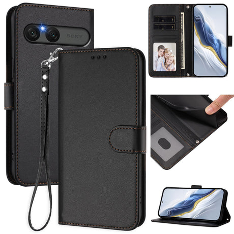 Sony Xperia 10 VII - EIDERWOOD Kunstlæder Flip Cover - Kortholder & Strop - Sort
