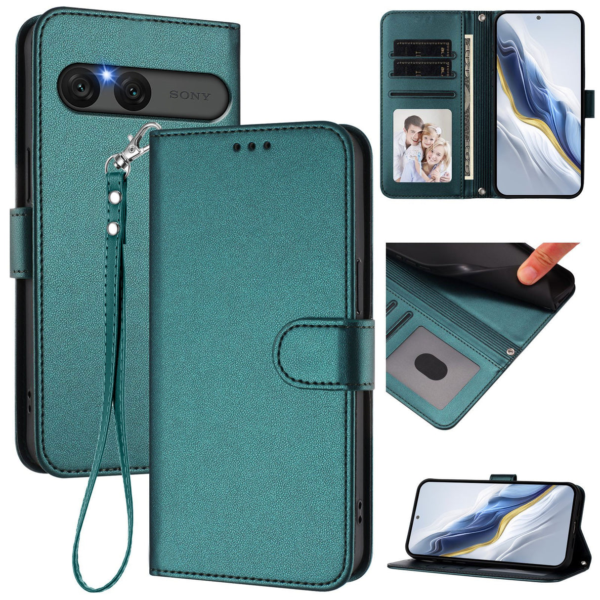 Sony Xperia 10 VII - EIDERWOOD Kunstlæder Flip Cover - Kortholder & Strop - Grøn