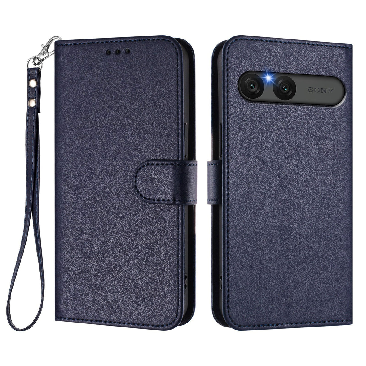 Sony Xperia 10 VII - EIDERWOOD Kunstlæder Flip Cover - Kortholder & Strop - Mørkeblå