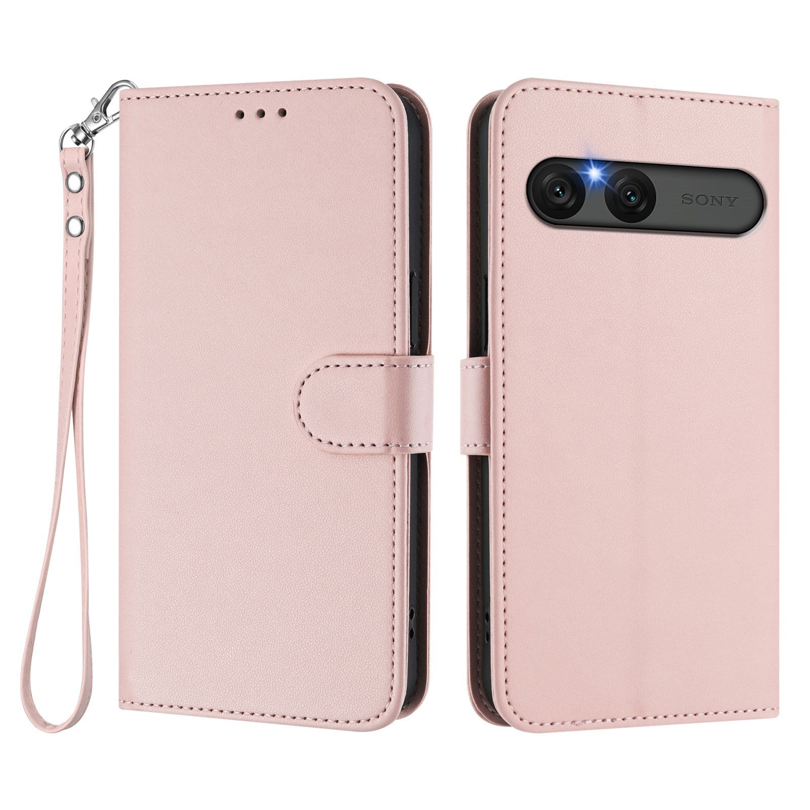 Sony Xperia 10 VII - EIDERWOOD Kunstlæder Flip Cover - Kortholder & Strop - Lyserød