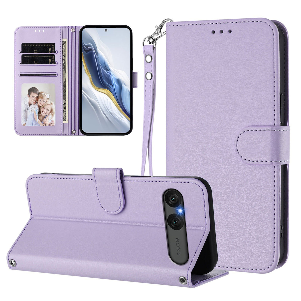 Sony Xperia 10 VII - EIDERWOOD Kunstlæder Flip Cover - Kortholder & Strop - Lyslilla
