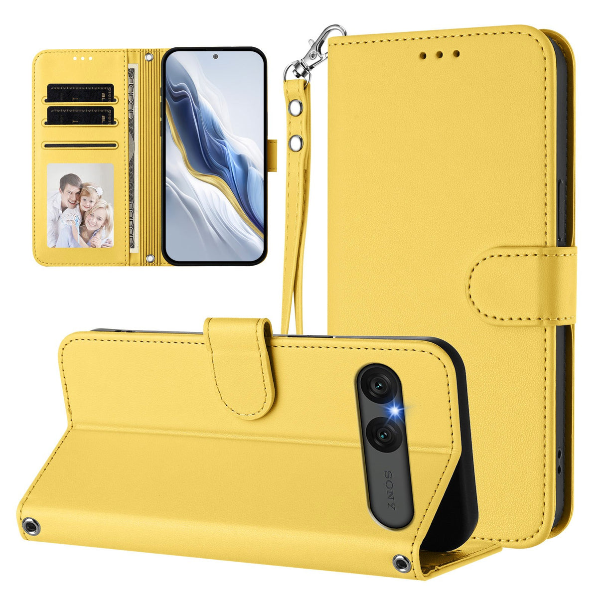 Sony Xperia 10 VII - EIDERWOOD Kunstlæder Flip Cover - Kortholder & Strop - Gul