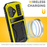 iPhone 17 R-JUST Hybrid Bagside Cover m. Indbygget Skærmbeskyttelse & Kickstand - Gul