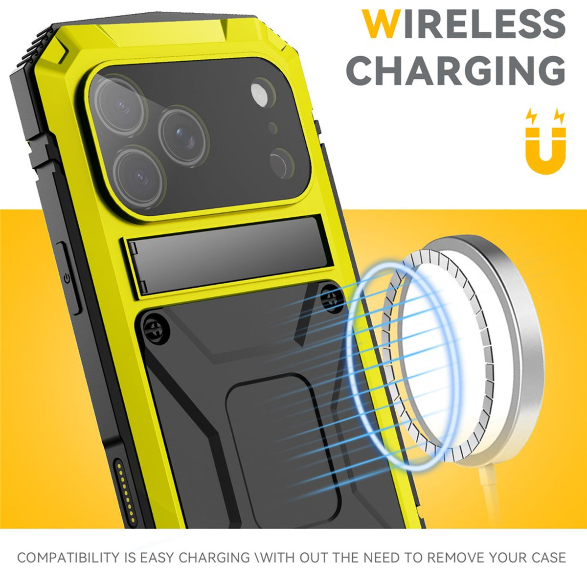 iPhone 18 Pro / 17 Pro R-JUST Hybrid Bagside Cover m. Indbygget Skærmbeskyttelse & Kickstand - Gul
