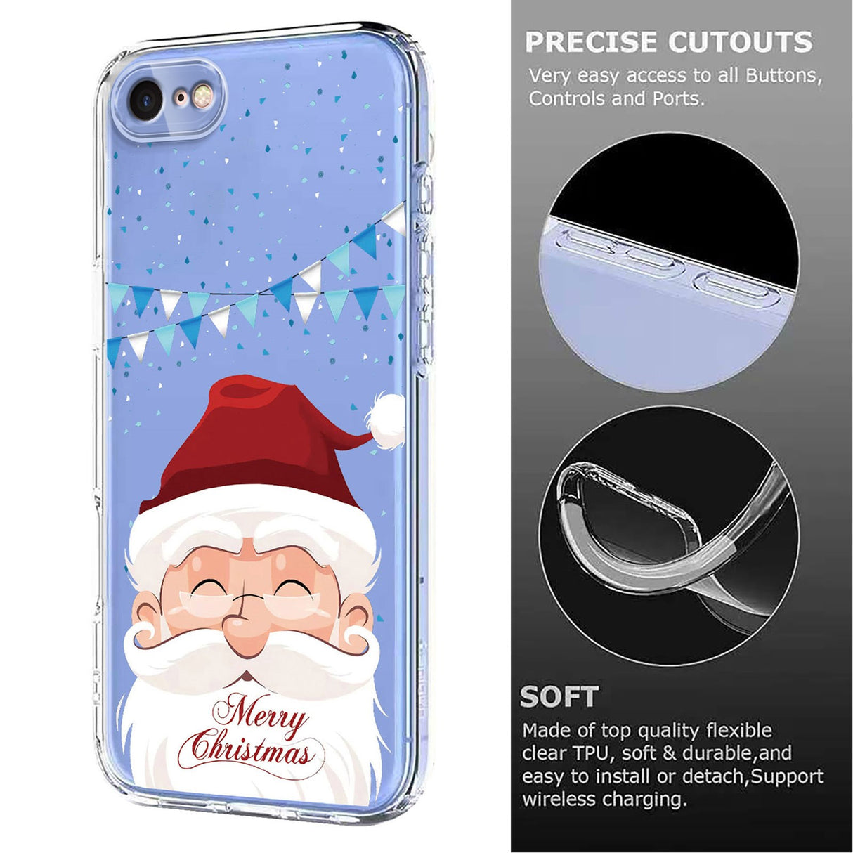 EIDERWOOD iPhone SE (2022 / 2020) / 8 / 7 Fleksibelt Plast Jule Mobil Cover - Gennemsigtig / Julemanden