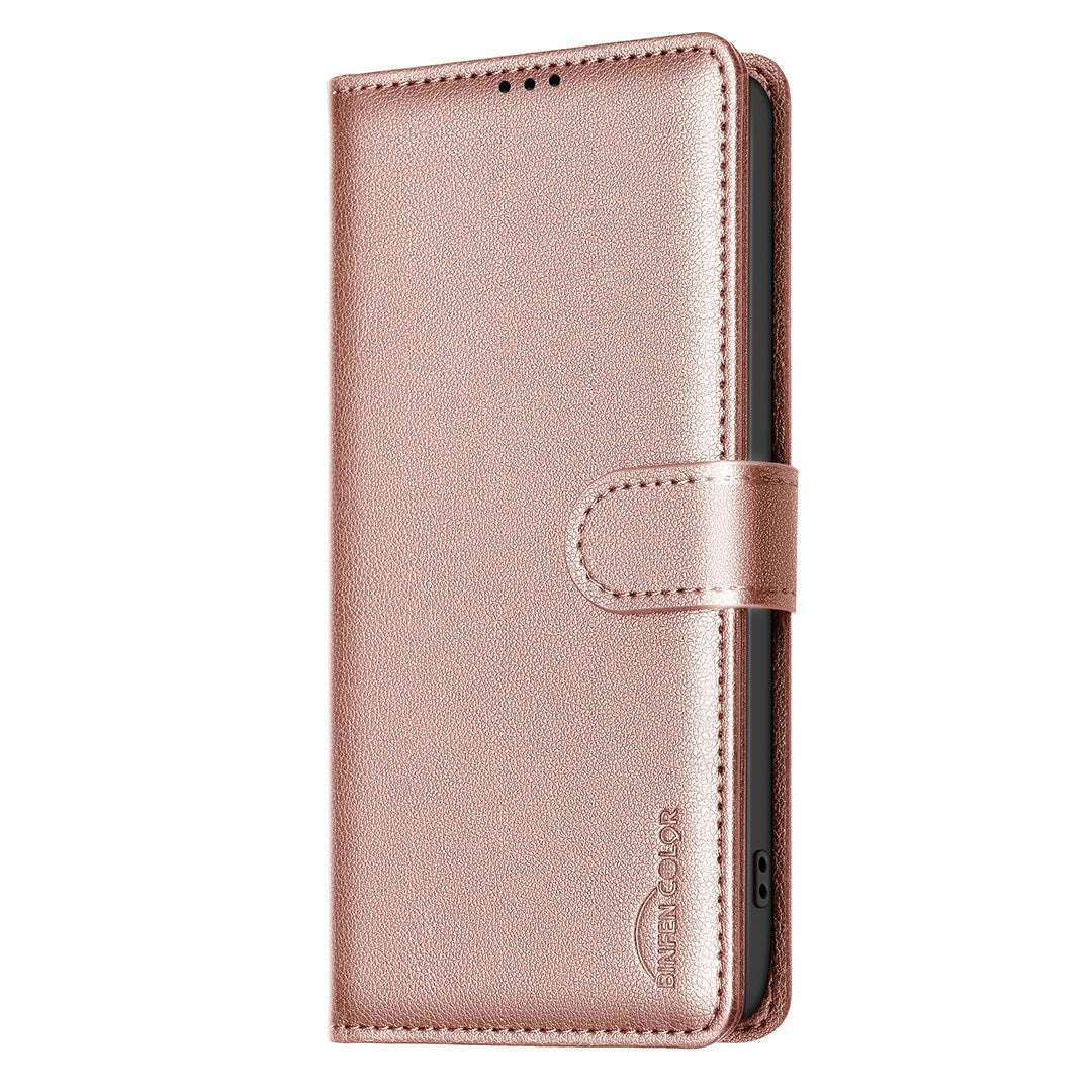 BINFEN Honor X5c Plus Imiteret Læder Flip Cover m. RFID Blokering og Kortholder - Rose Gold