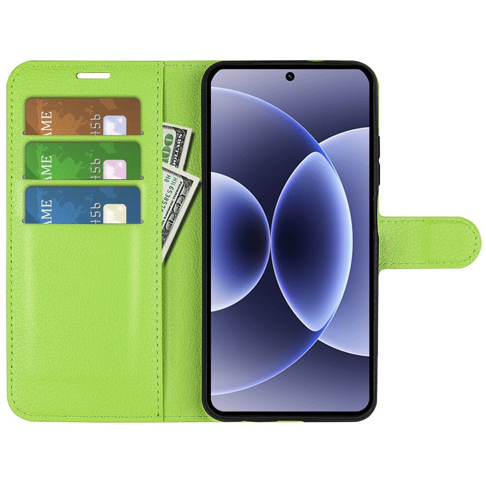 EIDERWOOD Xiaomi 17 Litchi Tekstur Kunstlæder Flip Mobil Cover m. Kortholder - Grøn