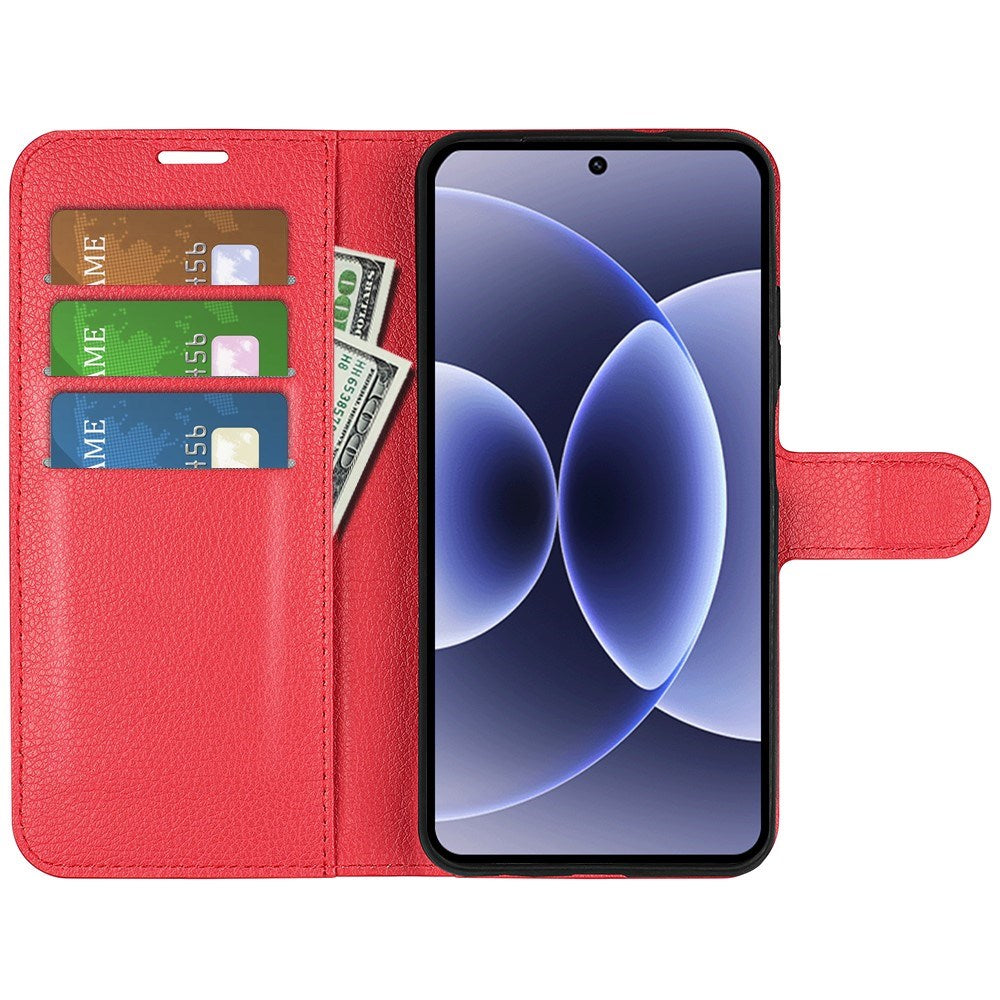 EIDERWOOD Xiaomi 17 Litchi Tekstur Kunstlæder Flip Mobil Cover m. Kortholder - Rød