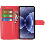 EIDERWOOD Xiaomi 17 Litchi Tekstur Kunstlæder Flip Mobil Cover m. Kortholder - Rød