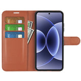 EIDERWOOD Xiaomi 17 Litchi Tekstur Kunstlæder Flip Mobil Cover m. Kortholder - Brun