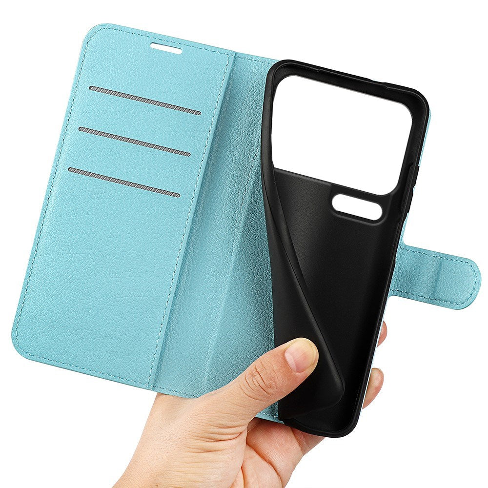 AMORUS Xiaomi 17 Pro Litchi Tekstur Kunstlæder Flip Mobil Cover m. Kortholder - Blå