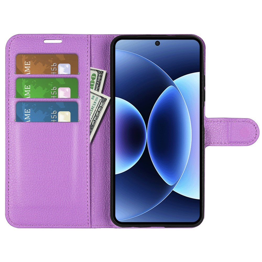 AMORUS Xiaomi 17 Pro Litchi Tekstur Kunstlæder Flip Mobil Cover m. Kortholder - Lilla