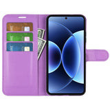 AMORUS Xiaomi 17 Pro Litchi Tekstur Kunstlæder Flip Mobil Cover m. Kortholder - Lilla