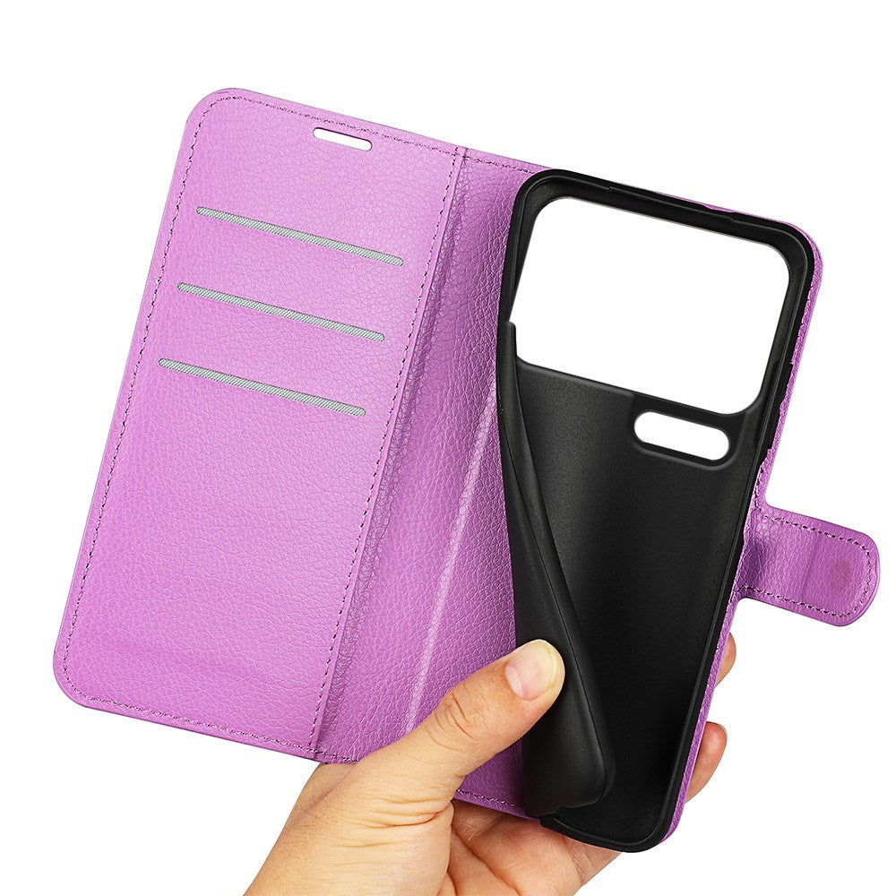 AMORUS Xiaomi 17 Pro Litchi Tekstur Kunstlæder Flip Mobil Cover m. Kortholder - Lilla