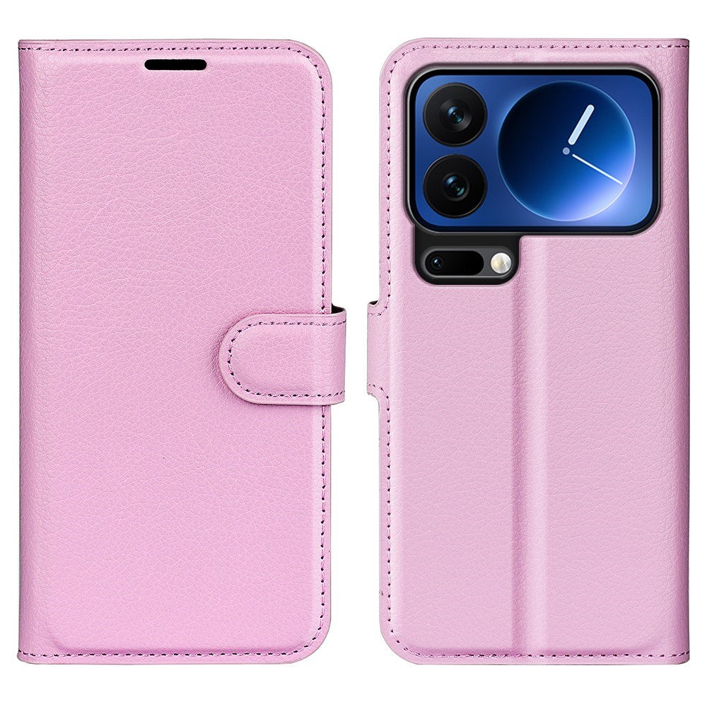 AMORUS Xiaomi 17 Pro Max Litchi Tekstur Kunstlæder Flip Mobil Cover m. Kortholder - Lyserød