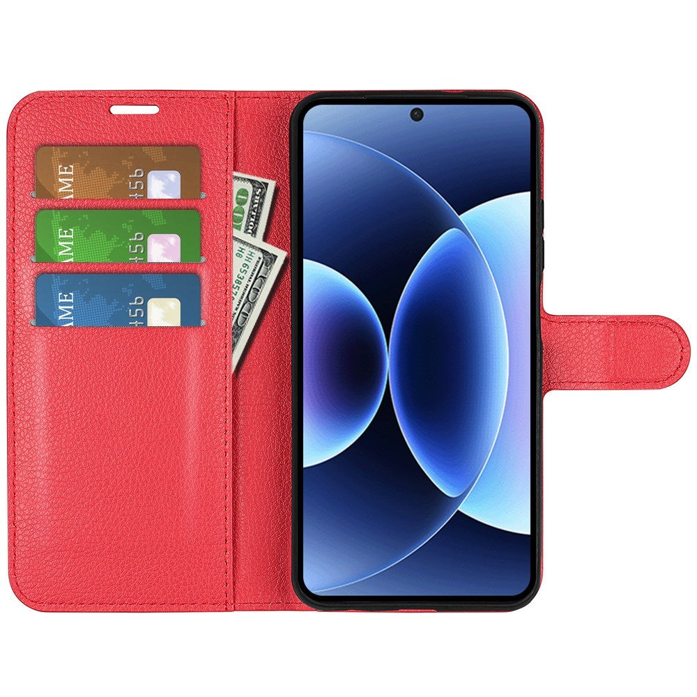 AMORUS Xiaomi 17 Pro Max Litchi Tekstur Kunstlæder Flip Mobil Cover m. Kortholder - Rød