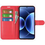 AMORUS Xiaomi 17 Pro Max Litchi Tekstur Kunstlæder Flip Mobil Cover m. Kortholder - Rød