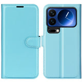AMORUS Xiaomi 17 Pro Max Litchi Tekstur Kunstlæder Flip Mobil Cover m. Kortholder - Blå