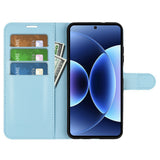 AMORUS Xiaomi 17 Pro Max Litchi Tekstur Kunstlæder Flip Mobil Cover m. Kortholder - Blå