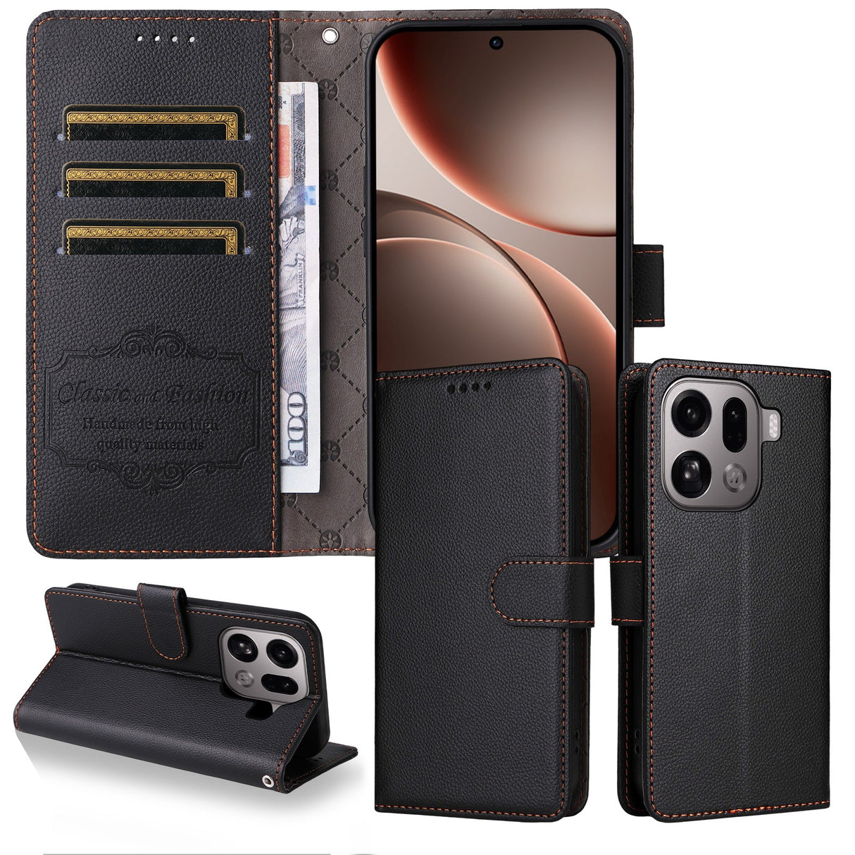 OPPO Find X9 Pro EIDERWOOD Kunstlæder Flip Cover - Strop - Sort