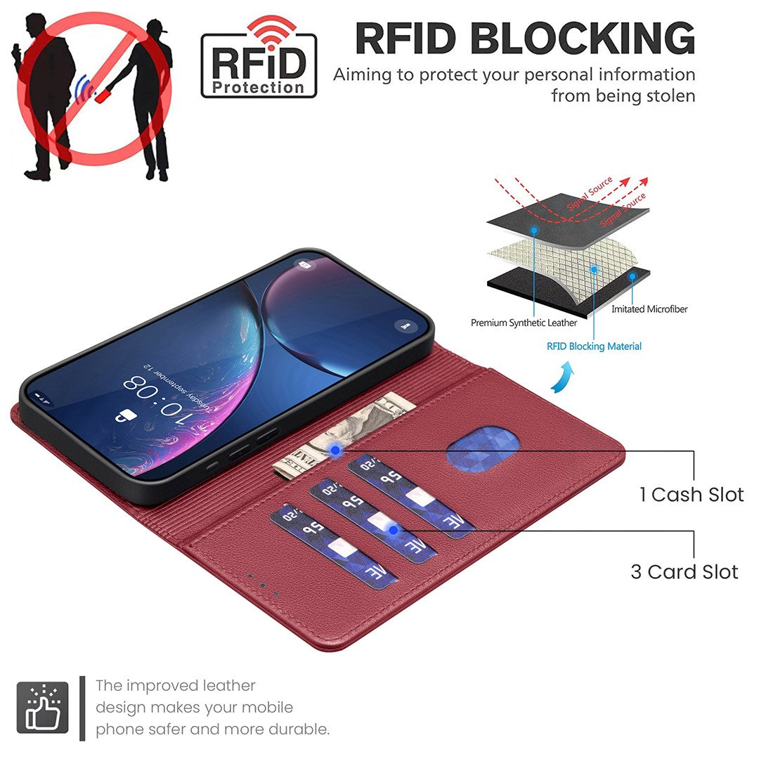 Samsung Galaxy S26+ (Plus) BINFEN Kunstlæder Flip Cover - RFID Blokering - Kortholder - Ståfunktion - Rød