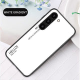 Samsung Galaxy S23 Glas Bagside Cover - Hello - Hvid