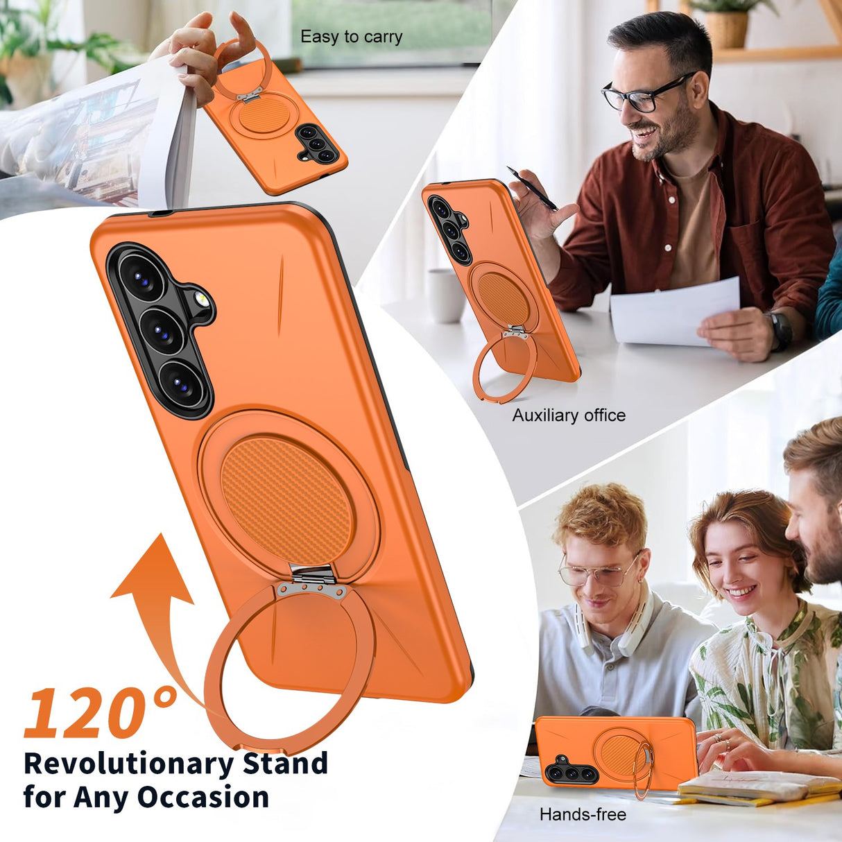 Samsung Galaxy S26 EIDERWOOD Hybrid Plast Bagside Cover - Roterende Kickstand - Orange