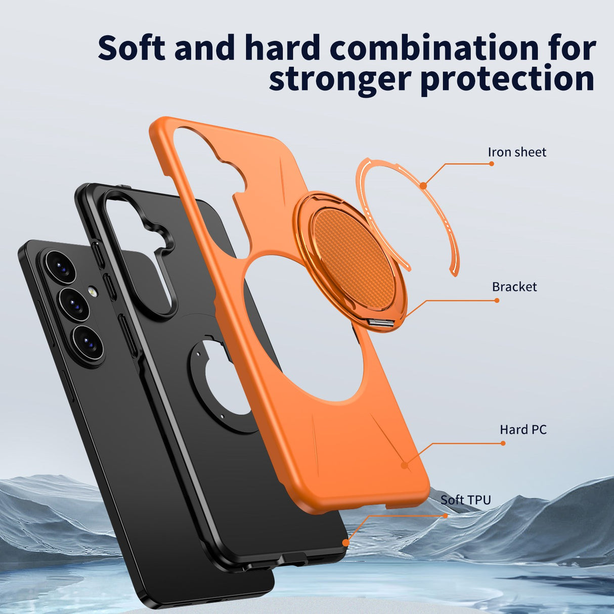 Samsung Galaxy S26 EIDERWOOD Hybrid Plast Bagside Cover - Roterende Kickstand - Orange