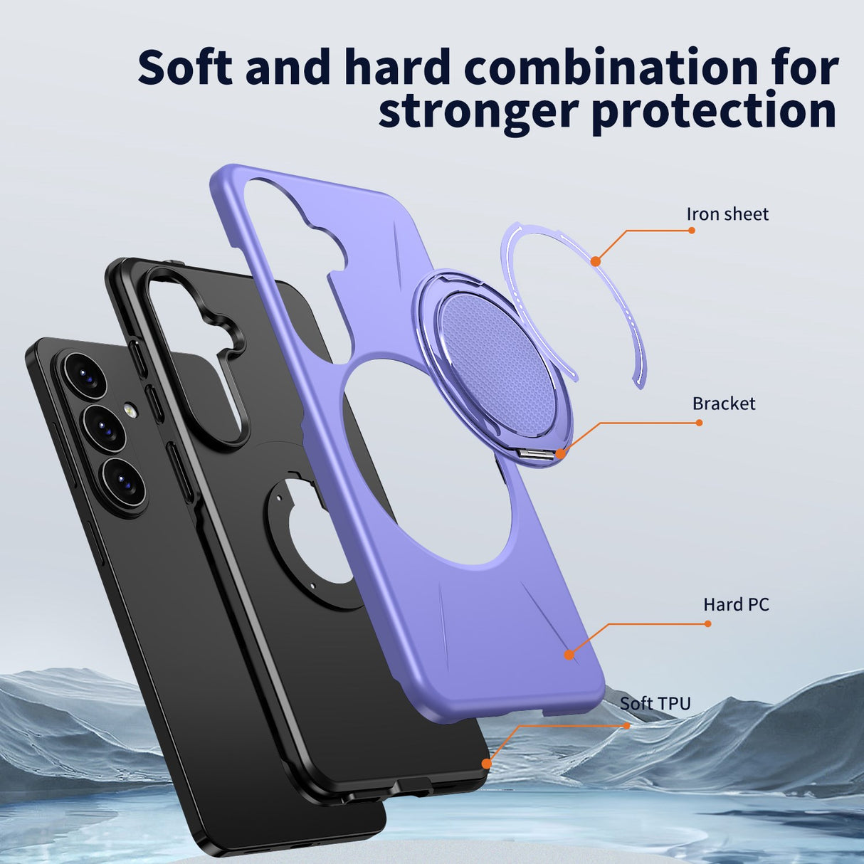 Samsung Galaxy S26 EIDERWOOD Hybrid Plast Bagside Cover - Roterende Kickstand - Lilla