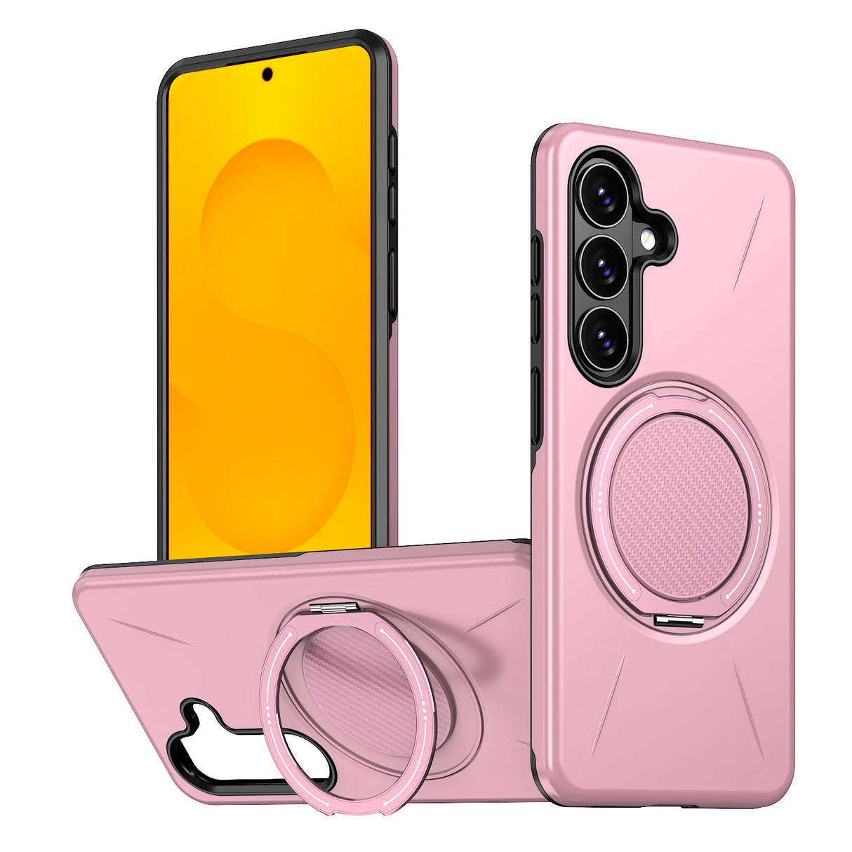 Samsung Galaxy S26 EIDERWOOD Hybrid Plast Bagside Cover - Roterende Kickstand - Lyserød
