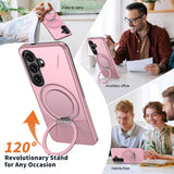 Samsung Galaxy S26 EIDERWOOD Hybrid Plast Bagside Cover - Roterende Kickstand - Lyserød