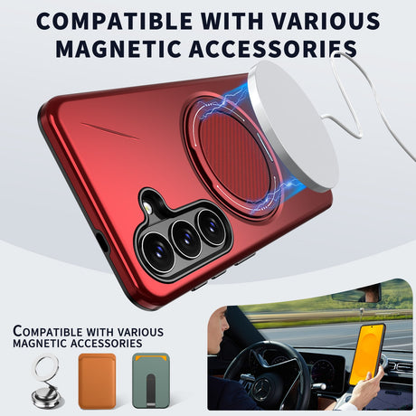 Samsung Galaxy S26 EIDERWOOD Hybrid Plast Bagside Cover - Roterende Kickstand - Rød