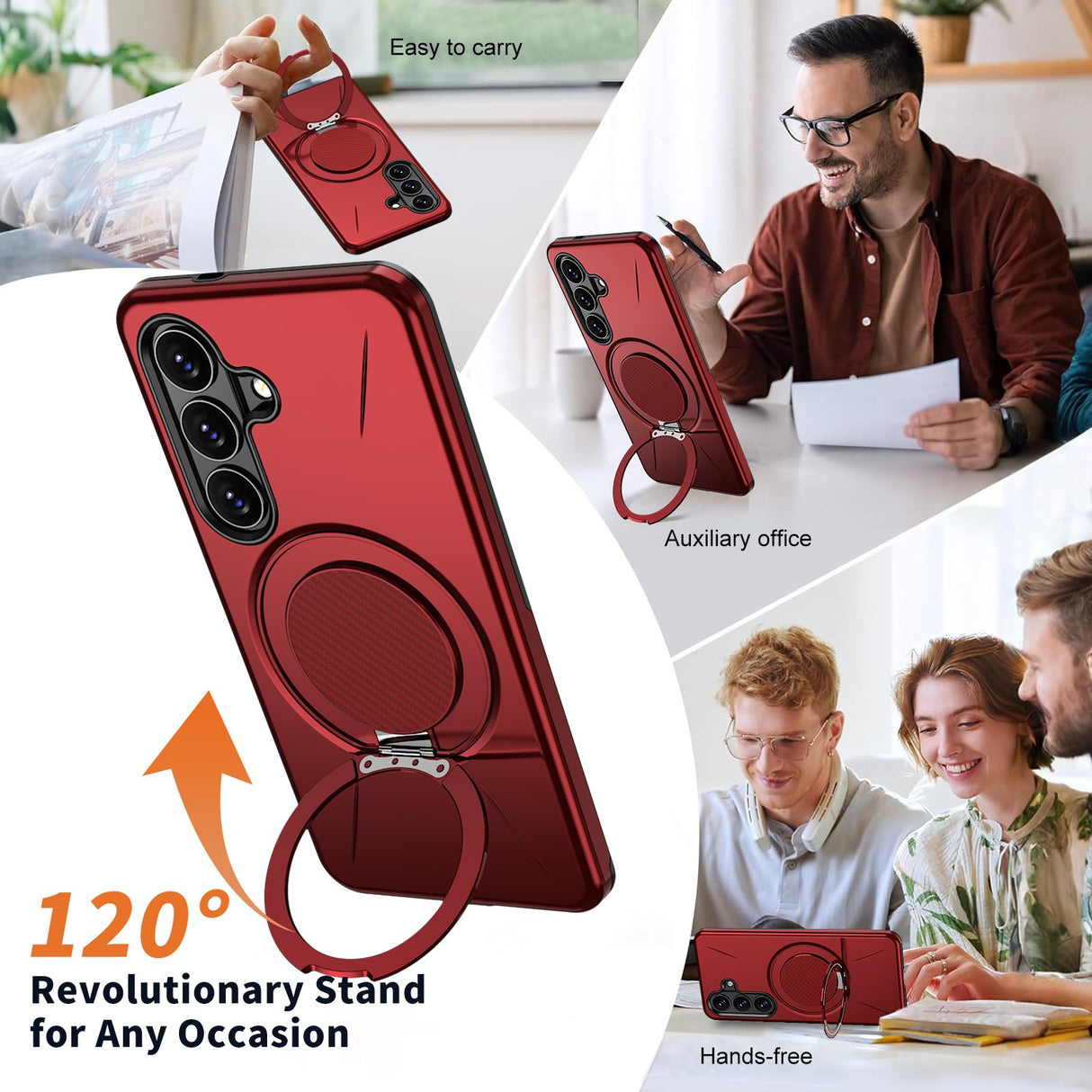 Samsung Galaxy S26 EIDERWOOD Hybrid Plast Bagside Cover - Roterende Kickstand - Rød