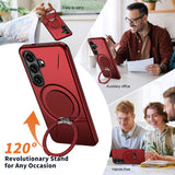 Samsung Galaxy S26 EIDERWOOD Hybrid Plast Bagside Cover - Roterende Kickstand - Rød