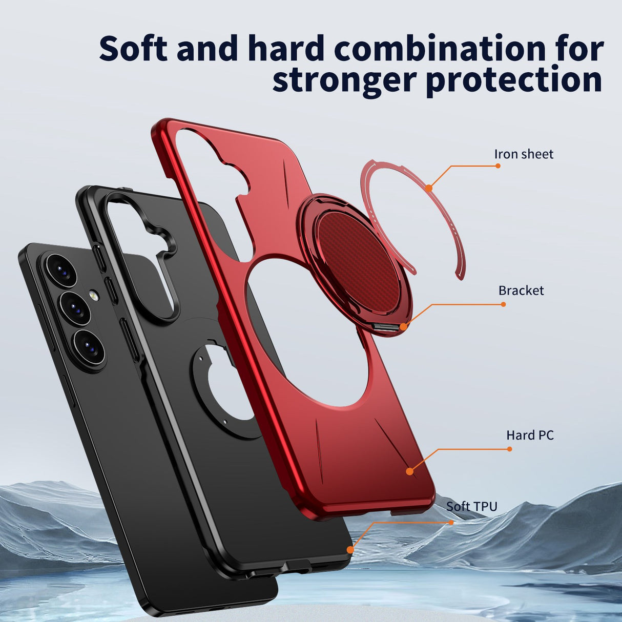 Samsung Galaxy S26 EIDERWOOD Hybrid Plast Bagside Cover - Roterende Kickstand - Rød