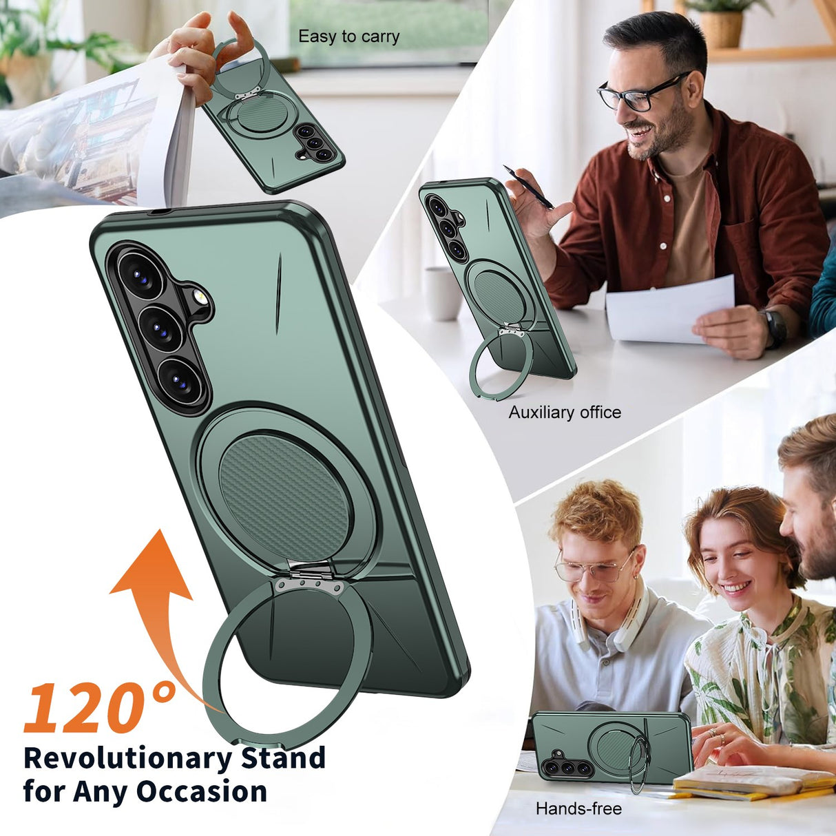 Samsung Galaxy S26 EIDERWOOD Hybrid Plast Bagside Cover - Roterende Kickstand - Grøn