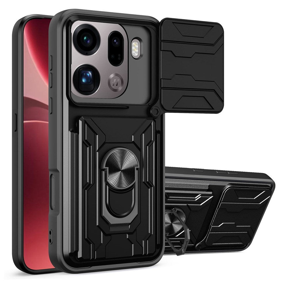 OPPO Find X9 Pro EIDERWOOD Håndværkercase - 360° Roterbar Camslider / Kickstand / Kortholder  - Sort
